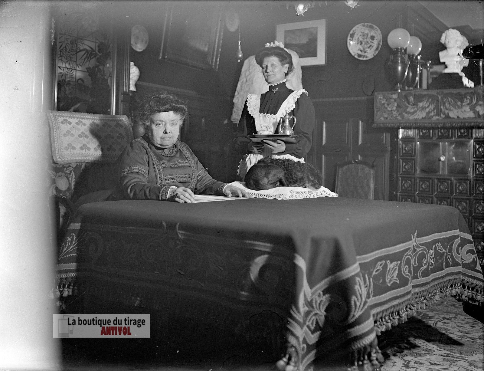 Intérieur bourgeois, France, plaque verre, photo ancienne, négatif 9x12 cm