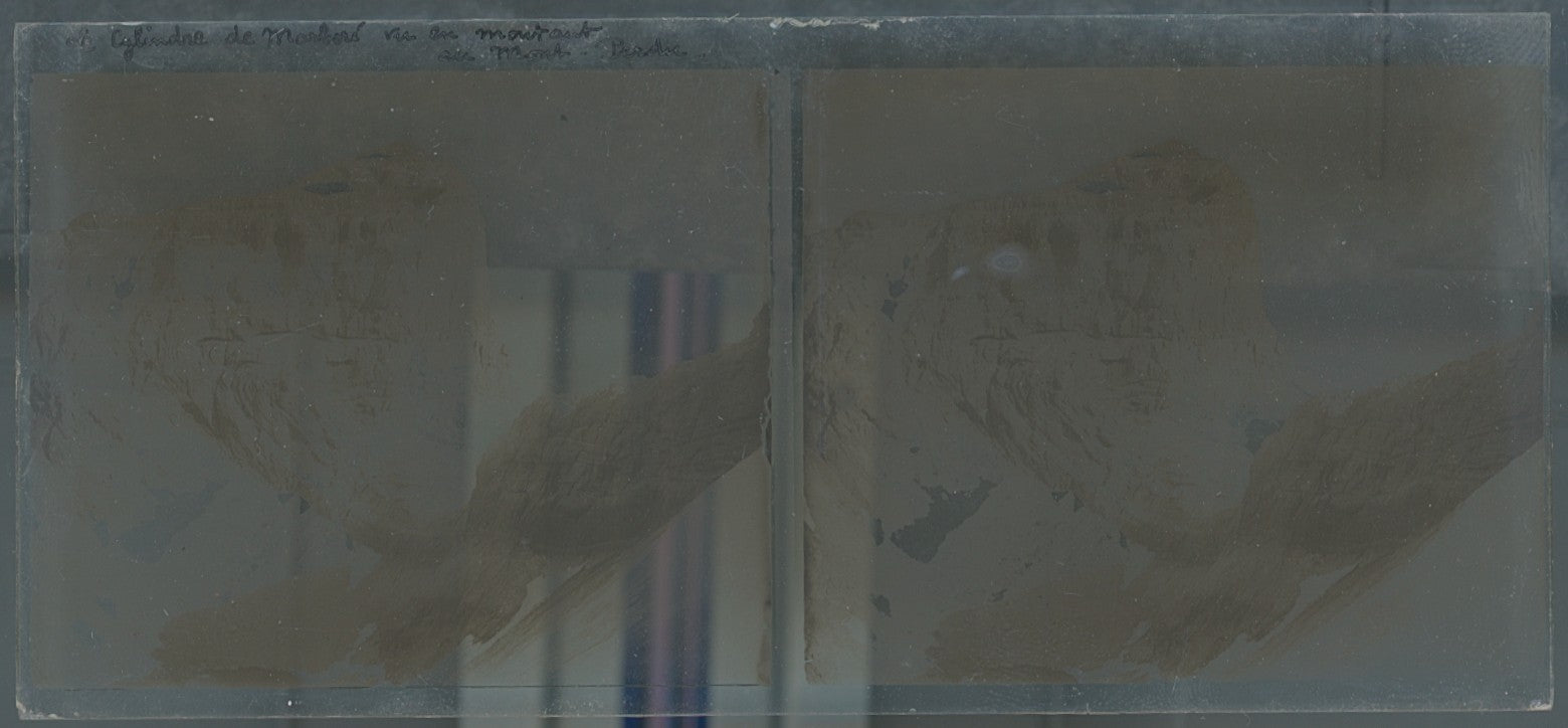 Cylindre de Marboré, plaque verre, photo ancienne stéréo, noir & blanc 6x13 cm
