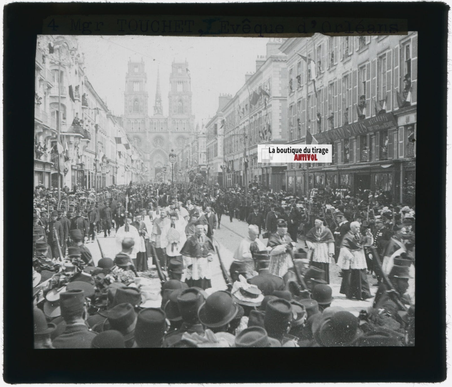 Défilé religieux, Orléans, photo plaque verre, noir & blanc, positif 8,5x10 cm