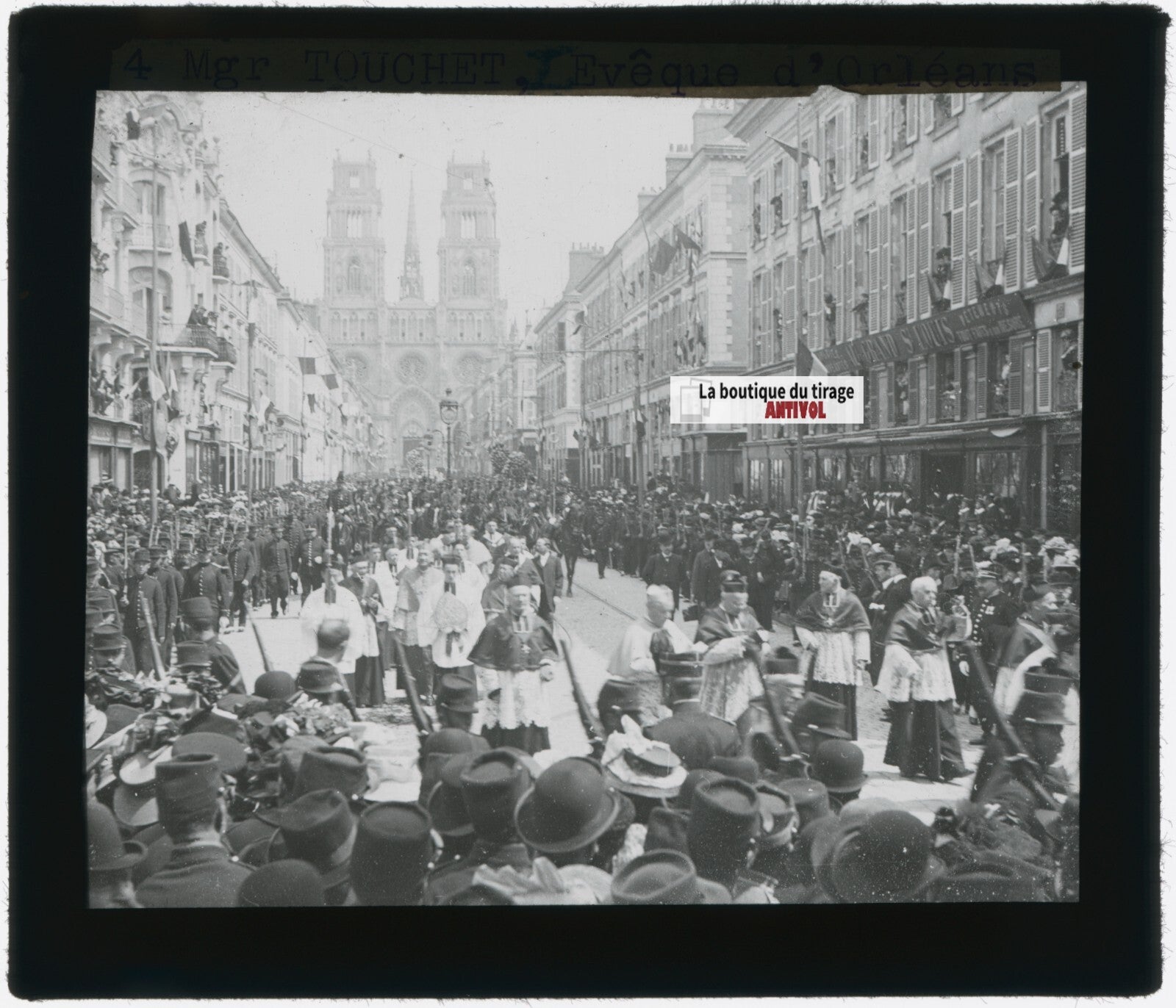 Défilé religieux, Orléans, photo plaque verre, noir & blanc, positif 8,5x10 cm