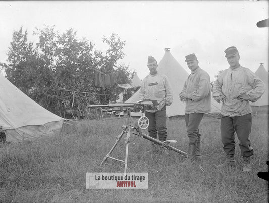 Bois-l’Évêque, 1913, mitrailleuse, plaque verre, photo ancienne, négatif 9x12 cm