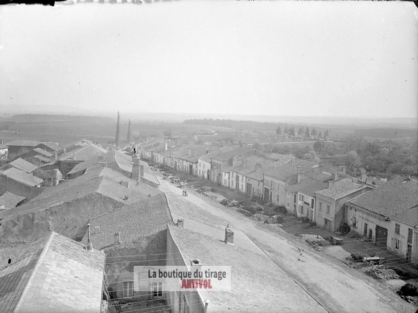 Rue, village France, plaque verre, photo ancienne, négatif 9x12 cm