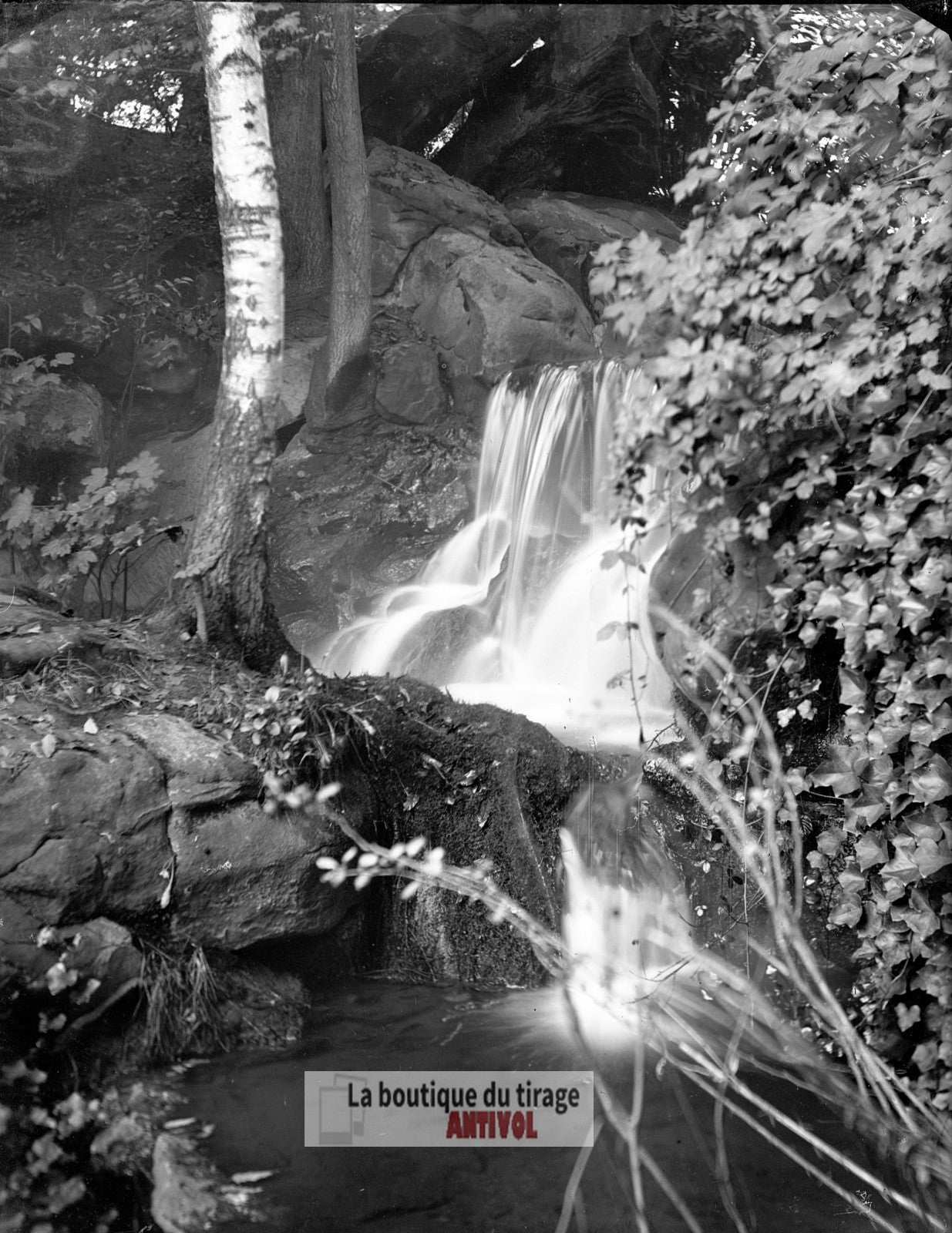 Cascade du bois de Boulogne Paris, plaque verre, photo ancienne, négatif 9x12 cm