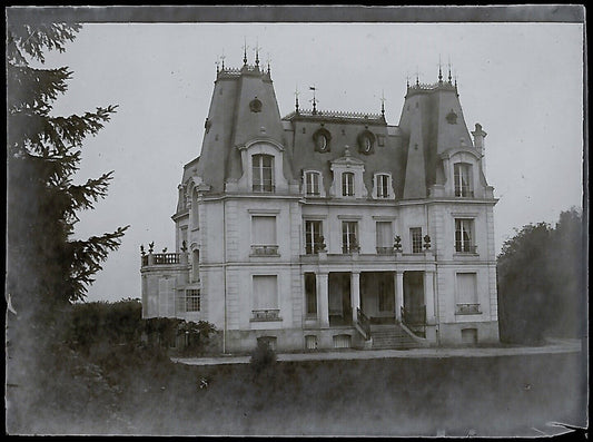 Plaque verre photo ancienne négatif noir et blanc 4x6 cm château parc vintage 