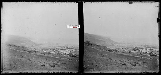 Paysage, Plaque verre photo stéréoscopique, négatif noir & blanc 6x13 cm