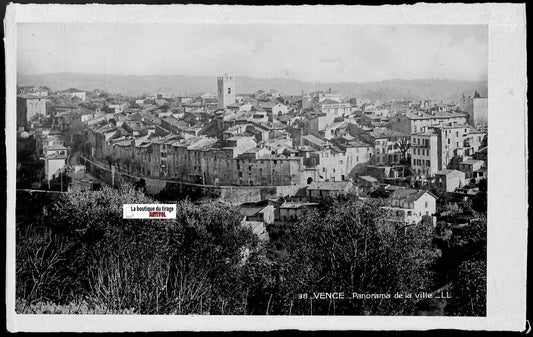 Plaque verre photo ancienne, négatif noir & blanc 9x14 cm, Vence, carte postale