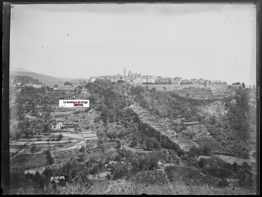 Saint-Paul de Vence, Plaque verre photo ancienne, négatif noir & blanc 9x12 cm