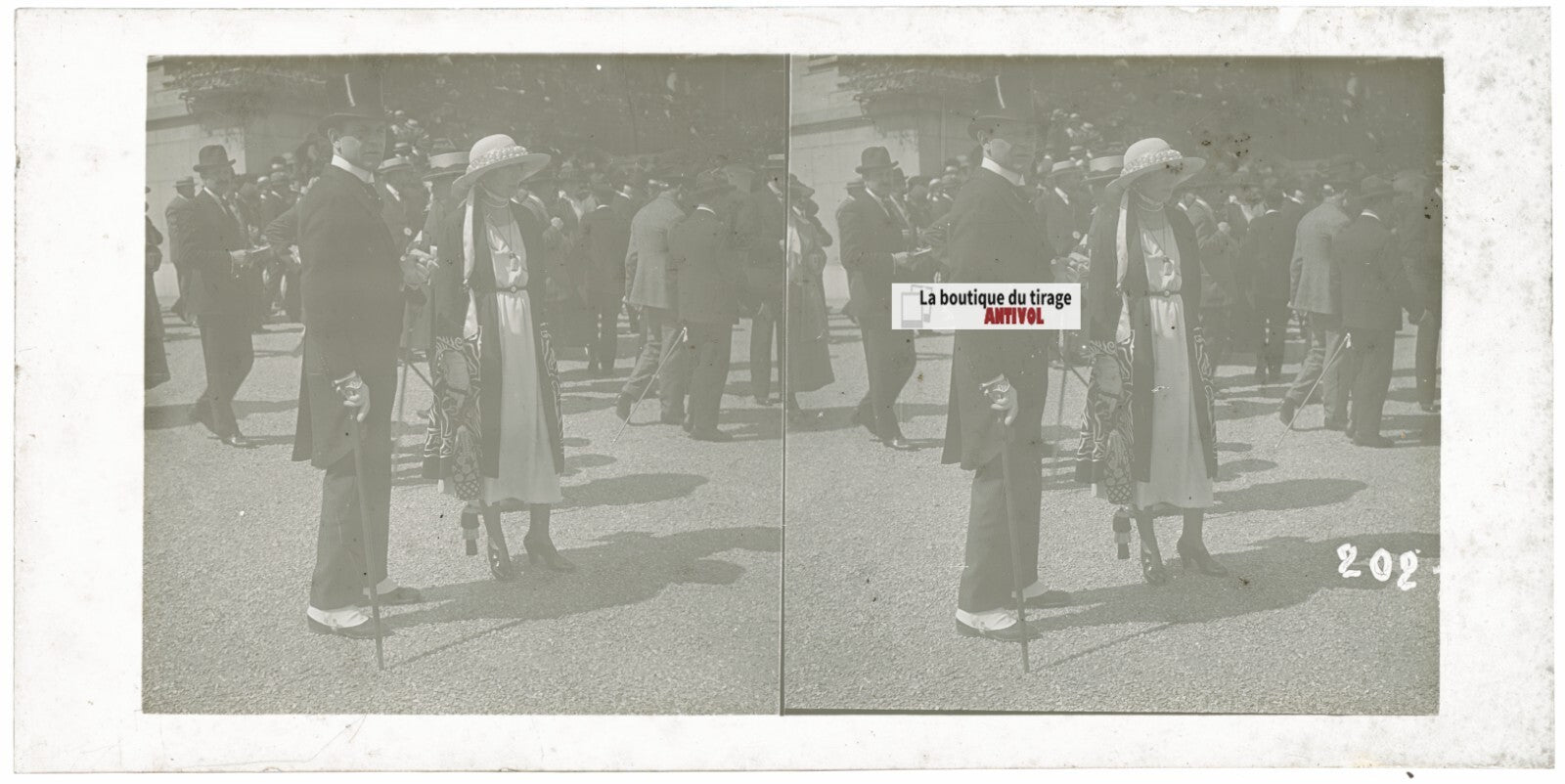 Personnages, Longchamp, Paris, plaque verre stéréoscopique, positif 8,5x17 cm