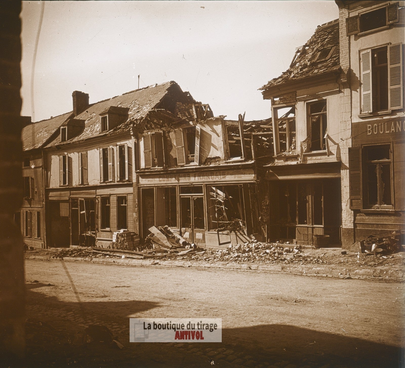 Ailly-sur-Noye, bombe, guerre WW1, plaque verre photo ancienne stéréo 6x13 cm