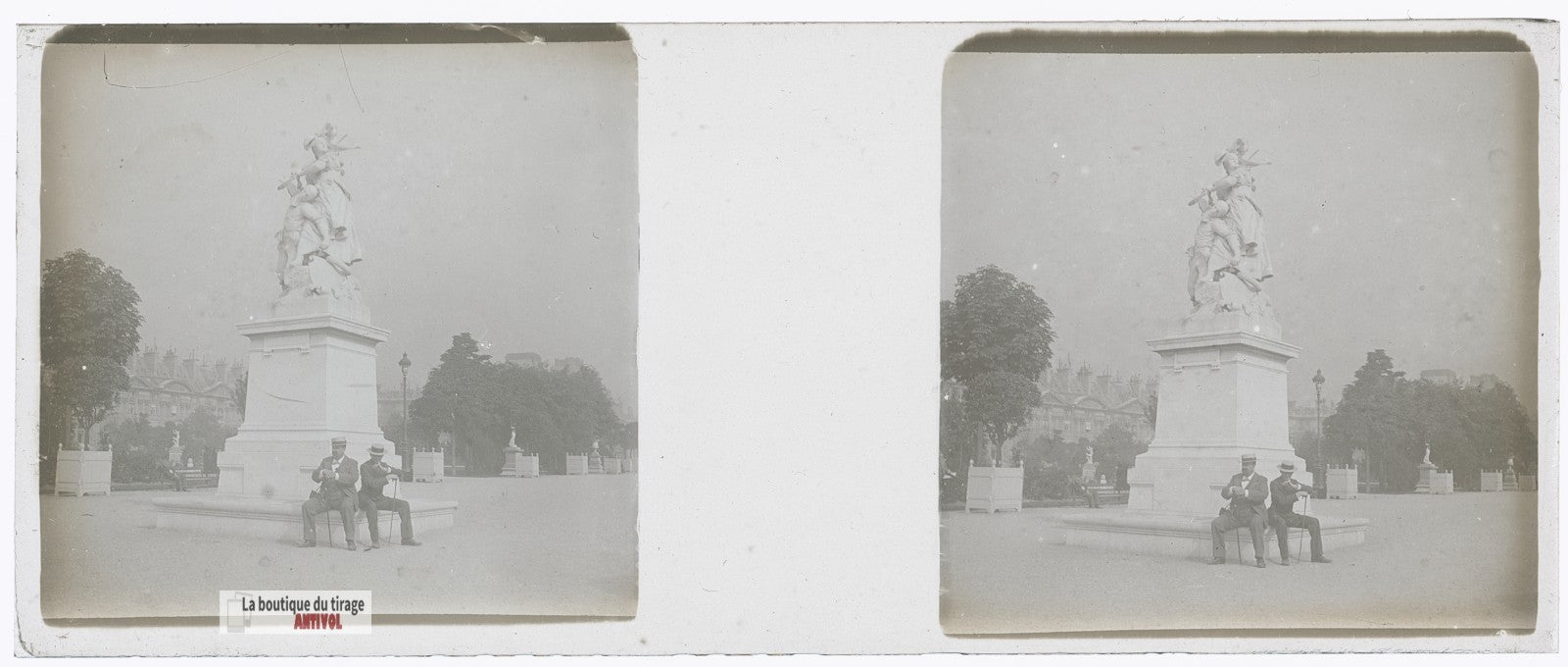 Paris, jardin des Tuileries, plaque verre stéréo, photo ancienne 4,5x10,7 cm