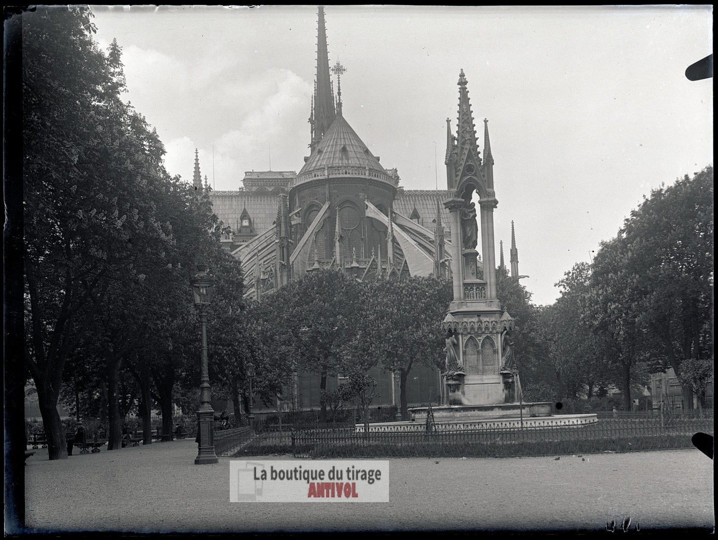 Cathédrale Notre-Dame de Paris, plaque verre, photo ancienne, négatif 9x12 cm