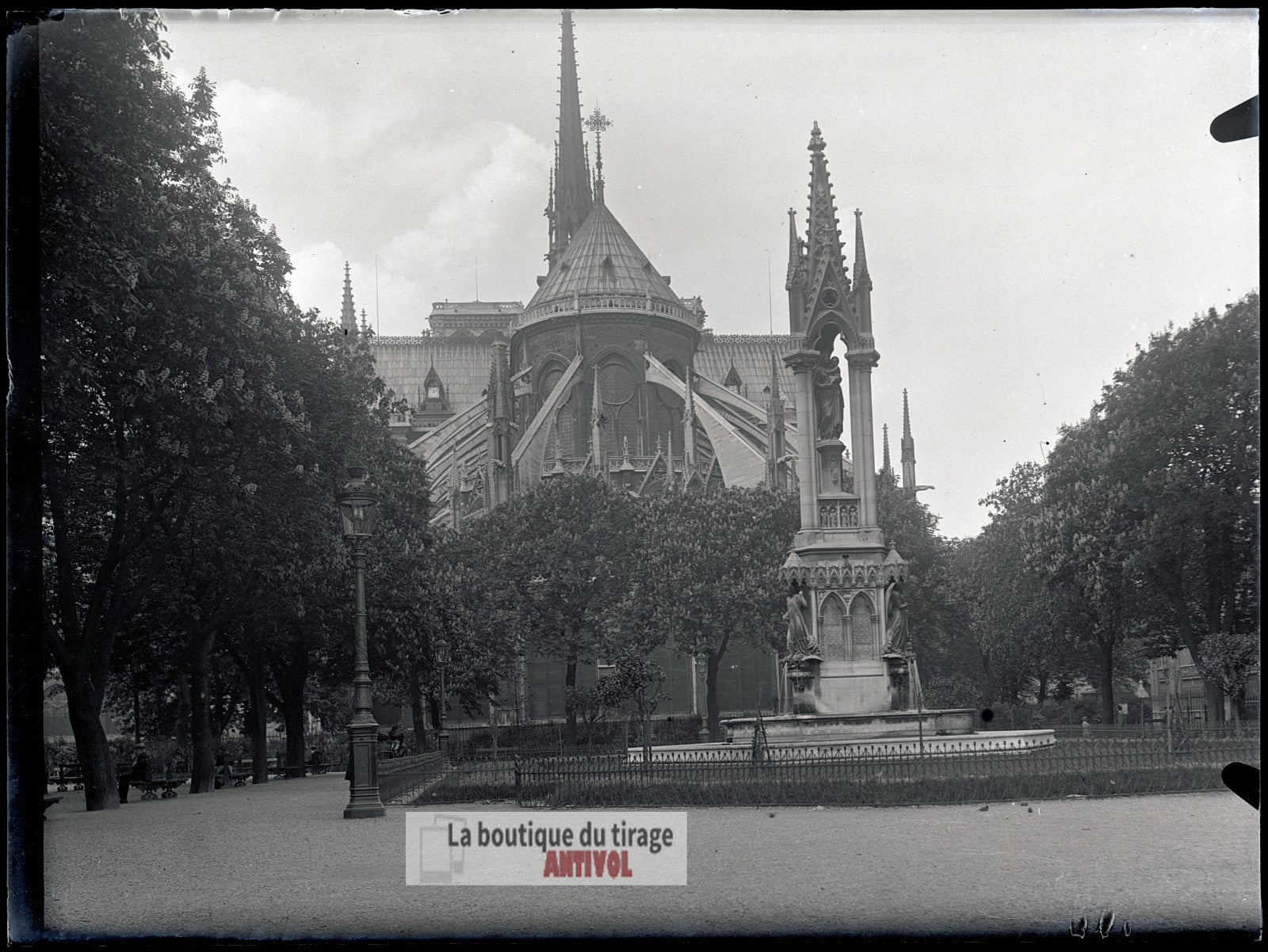 Cathédrale Notre-Dame de Paris, plaque verre, photo ancienne, négatif 9x12 cm