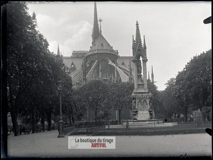 Cathédrale Notre-Dame de Paris, plaque verre, photo ancienne, négatif 9x12 cm