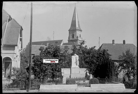 Hirsingue église, Plaque verre photo ancienne, négatif noir & blanc 10x15 cm