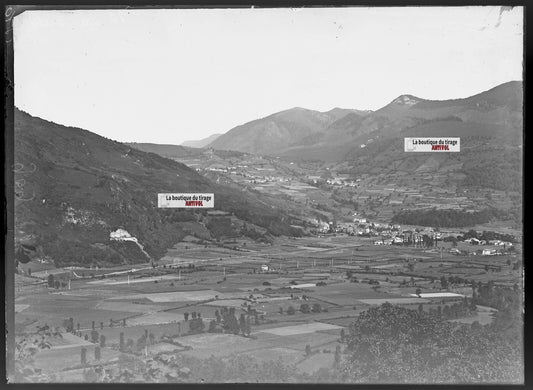 Plaque verre photo ancienne négatif noir et blanc 13x18 cm Bielle paysage France