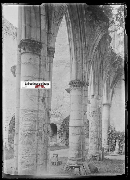 Abbaye de Jumièges, Plaque verre photo ancienne, négatif noir & blanc 6x9 cm