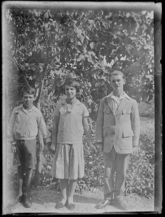 Plaque verre photo ancienne noir et blanc négatif 9x12 cm famille glass plate 