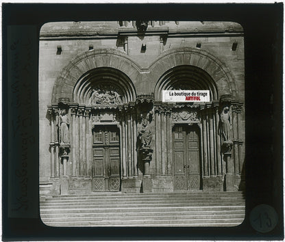 Cathédrale de Strasbourg, photo plaque verre, noir & blanc, positif 8,5x10 cm