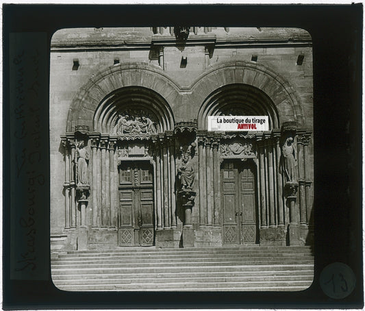 Cathédrale de Strasbourg, photo plaque verre, noir & blanc, positif 8,5x10 cm
