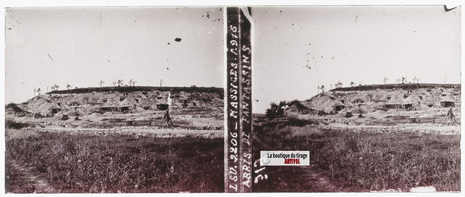 Massiges, fantassins, 1916 WW1, plaque verre stéréo, photo ancienne 4,5x10,7 cm