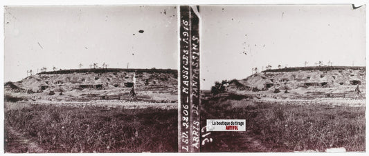 Massiges, fantassins, 1916 WW1, plaque verre stéréo, photo ancienne 4,5x10,7 cm