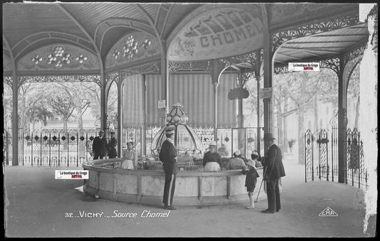 Plaque verre ancienne photo négatif noir & blanc 9x14 cm, Vichy , source Chomel