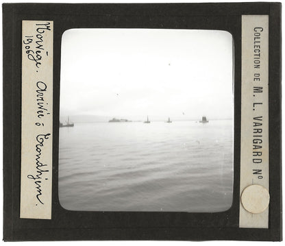 Bateaux, Trondheim, Norvège, photo ancienne plaque de verre, positif 8,5x10 cm