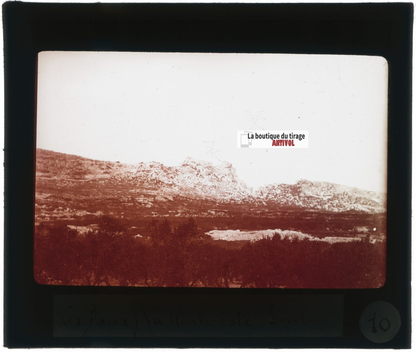 Les Baux-de-Provence, Sépia, photo ancienne plaque de verre, positif 8,5x10 cm