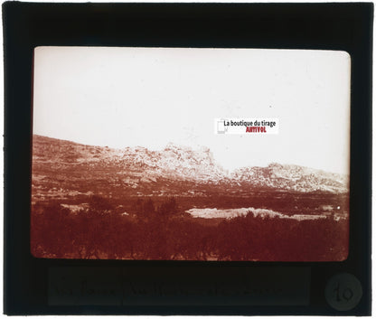 Les Baux-de-Provence, Sépia, photo ancienne plaque de verre, positif 8,5x10 cm