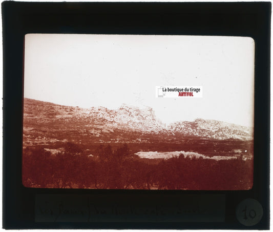 Les Baux-de-Provence, Sépia, photo ancienne plaque de verre, positif 8,5x10 cm