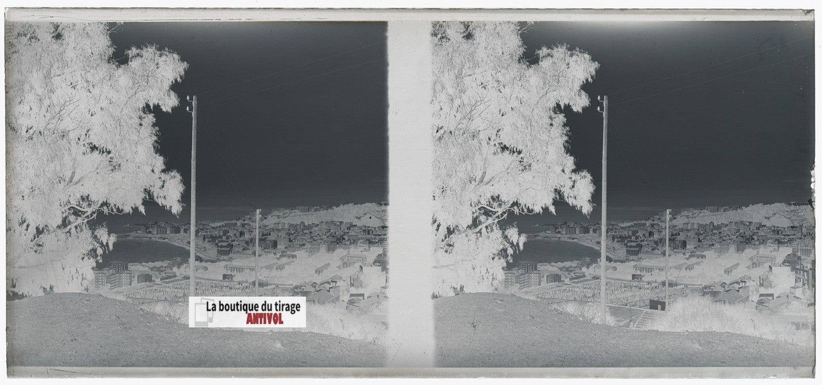 Algérie, Alger mer, plaque verre, photo stéréo, négatif N&B 6x13 cm