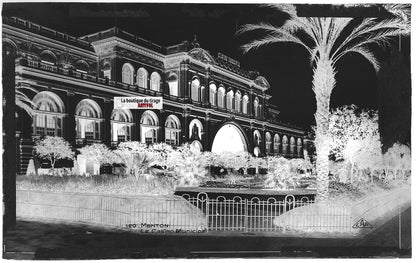 Plaque verre photo ancienne, négatif noir & blanc 9x14 cm, Menton, le Casino