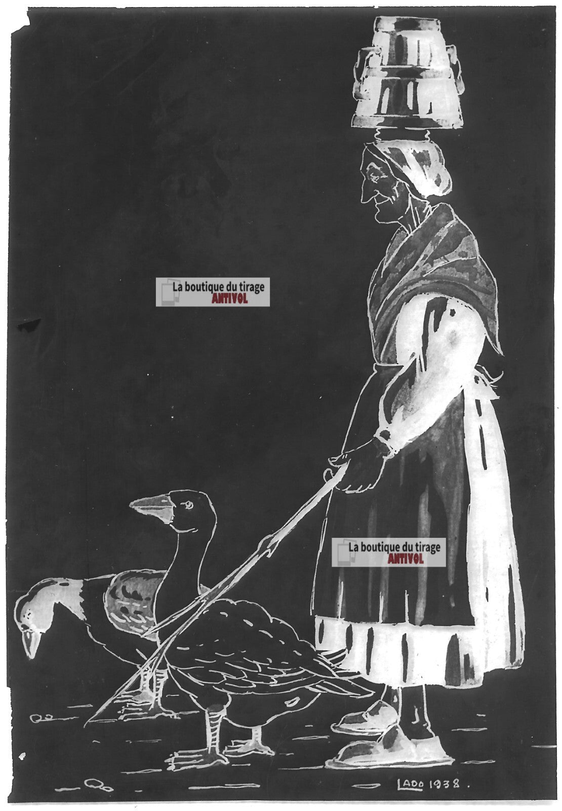 Plaque verre photo ancienne négatif noir et blanc 13x18 cm Lado dessin France