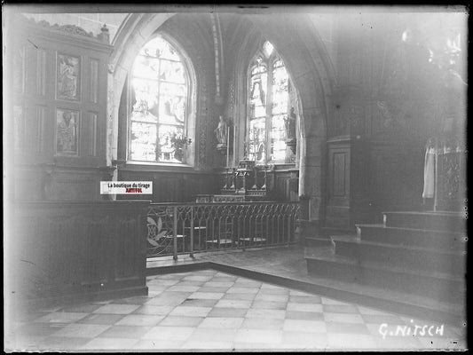 Église Saint-Ouen des Iffs, Plaque verre photo, négatif noir & blanc 9x12 cm