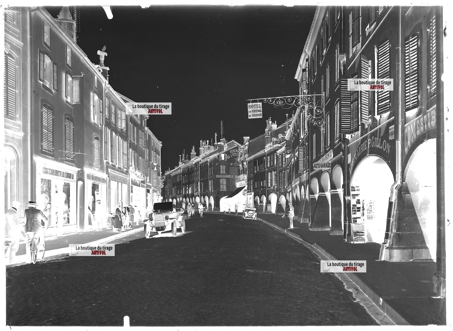 Plaque verre photo négatif noir et blanc 13x18 cm Remiremont voitures Vosges