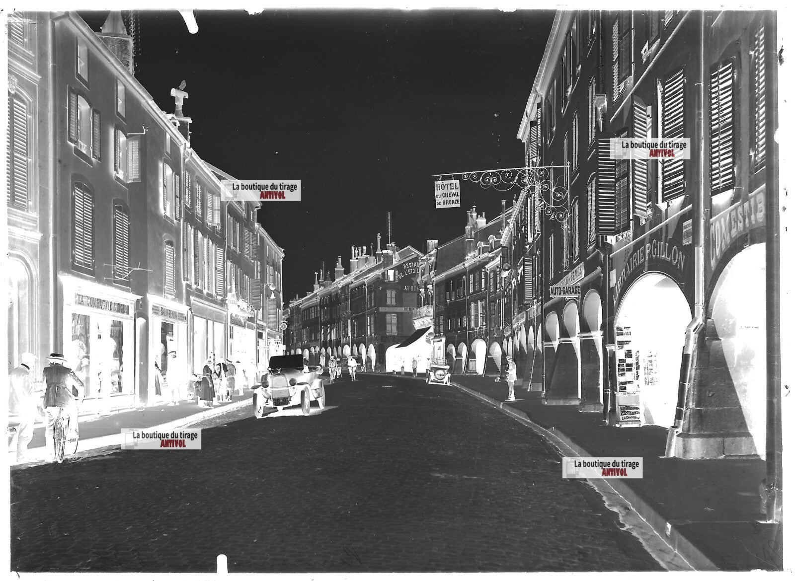 Plaque verre photo négatif noir et blanc 13x18 cm Remiremont voitures Vosges