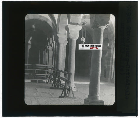 Cathédrale de Strasbourg, photo plaque verre, noir & blanc, positif 8,5x10 cm