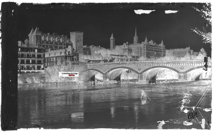 Pau, Gave rivière, Plaque verre photo ancienne, négatif noir & blanc 10x15 cm