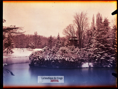 Bois de Boulogne, Paris, plaque verre, photo ancienne, négatif 9x12 cm