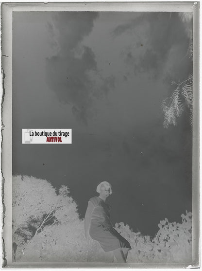 Portrait femme, photo ancienne plaque verre, négatif noir & blanc, 9x12 cm