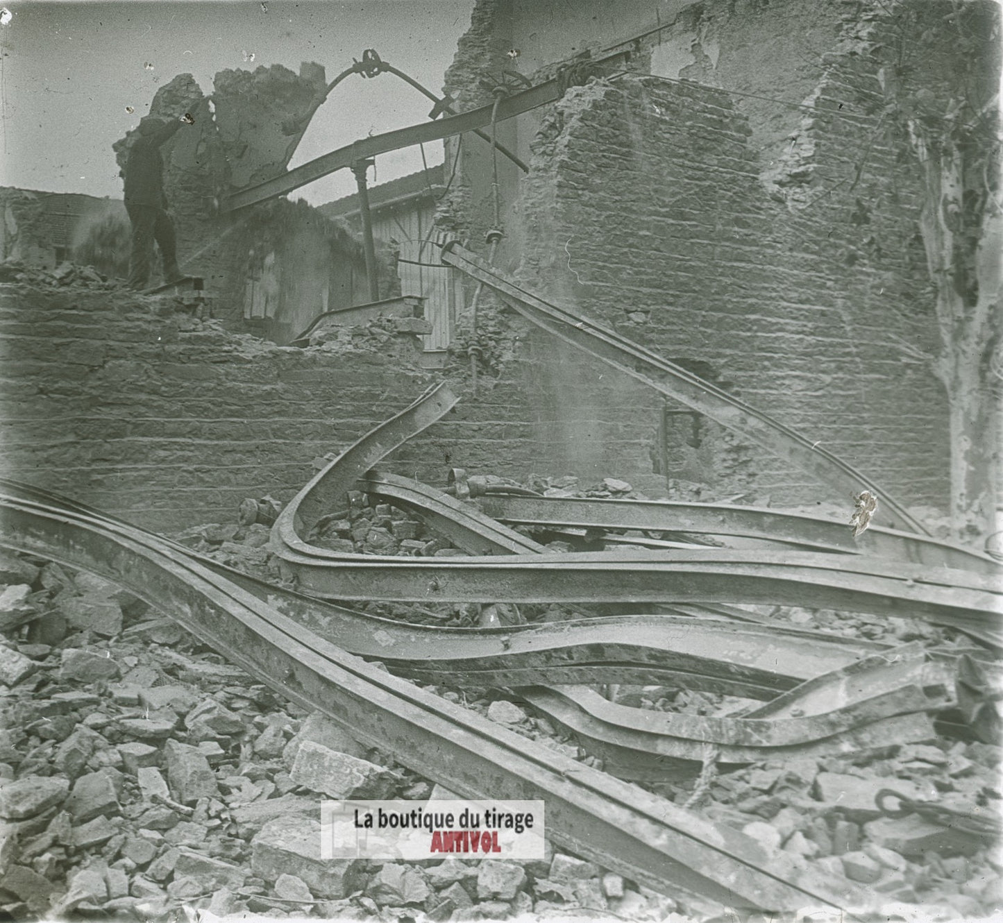 Ruines, Première Guerre Mondiale WW1, plaque verre photo ancienne stéréo 6x13 cm