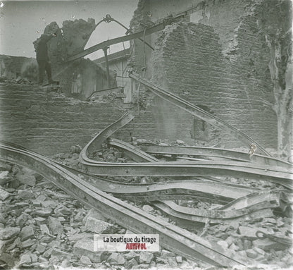 Ruines, Première Guerre Mondiale WW1, plaque verre photo ancienne stéréo 6x13 cm