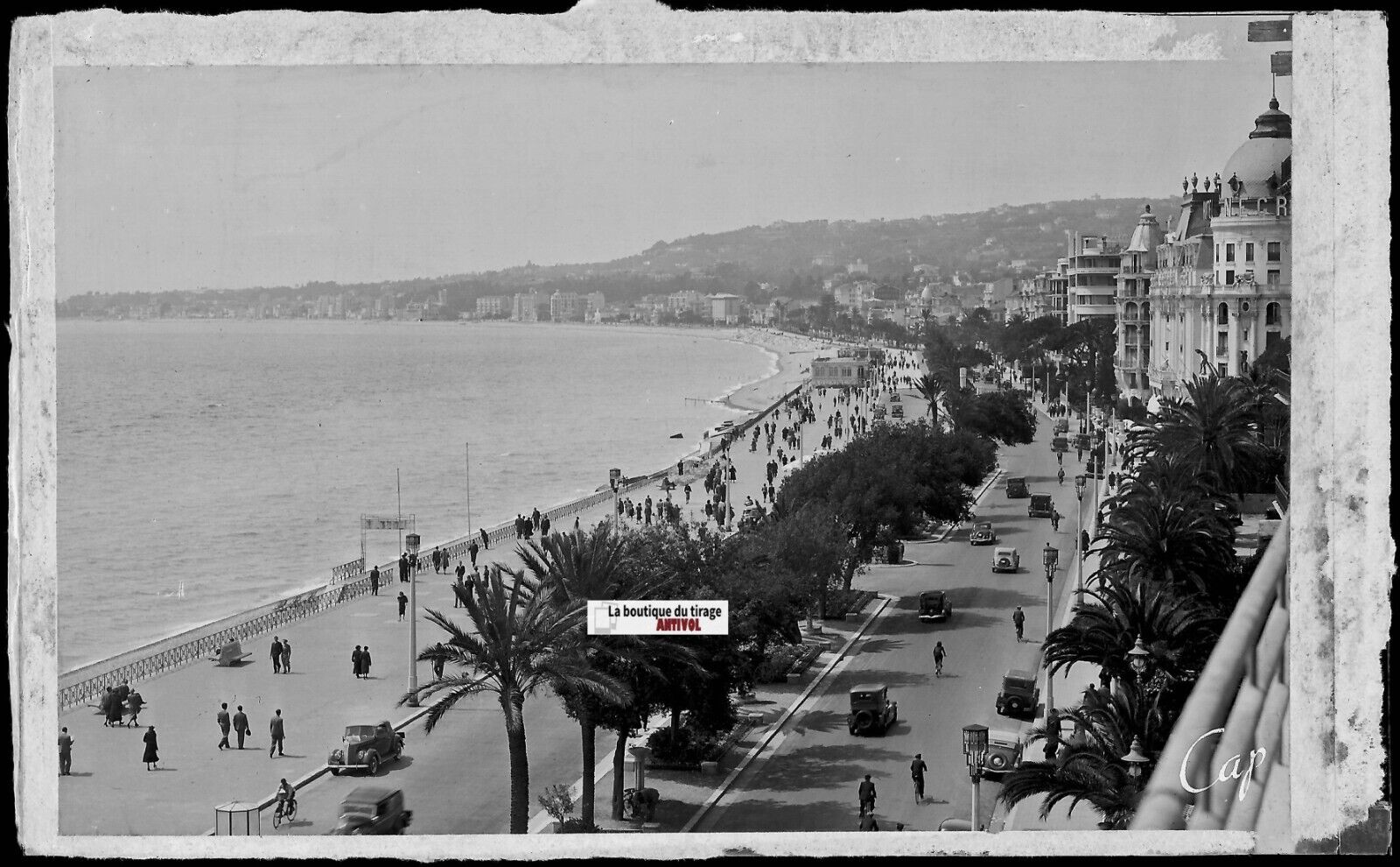 Plaque verre photo négatif noir et blanc 9x14 cm Nice, promenade des Anglais