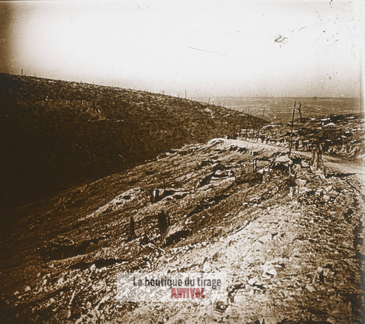 Verdun, Ravin de la Dame, guerre WW1, plaque verre photo ancienne stéréo 6x13 cm