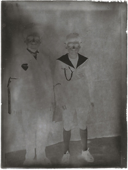 Plaque verre photo ancienne noir et blanc négatif 9x12 cm garçons glass plate 