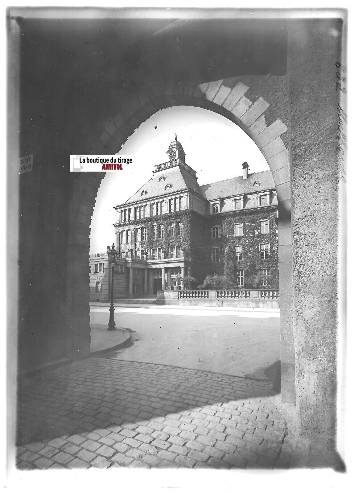 Plaque verre photo ancienne positif noir & blanc 13x18 cm Mulhouse centre-ville