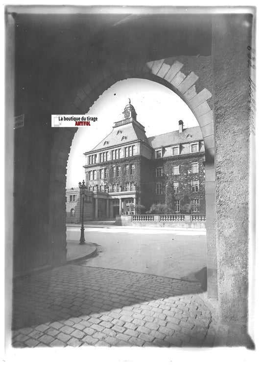 Plaque verre photo ancienne positif noir & blanc 13x18 cm Mulhouse centre-ville