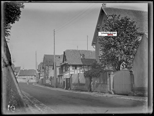 Oberschaeffolsheim, Plaque verre photo ancienne, négatif noir & blanc 9x12 cm