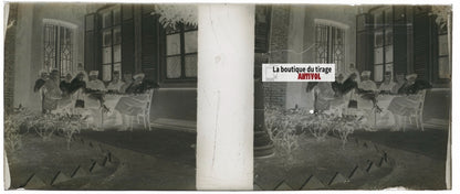 Famille, Belgique, Plaque verre stéréoscopie, négatif noir & blanc 4,5x10,7 cm