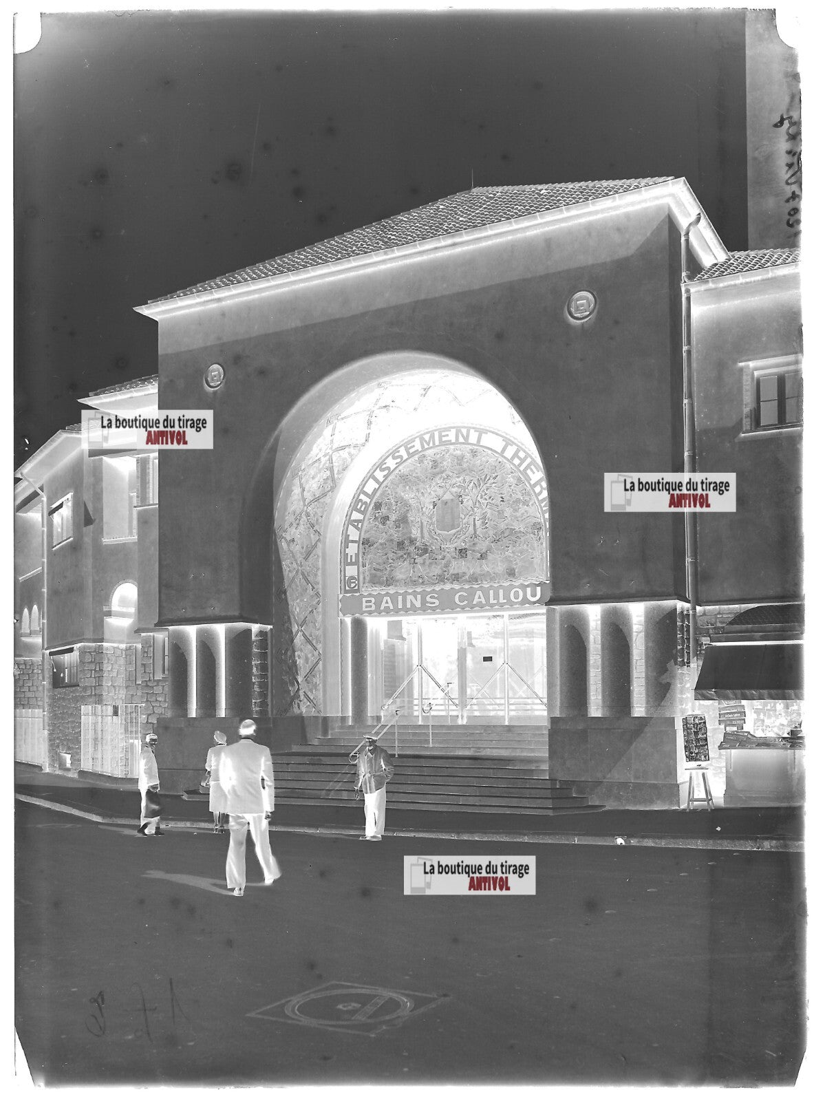 Plaque verre photo ancienne négatif noir et blanc 13x18 cm Vichy Callou bains